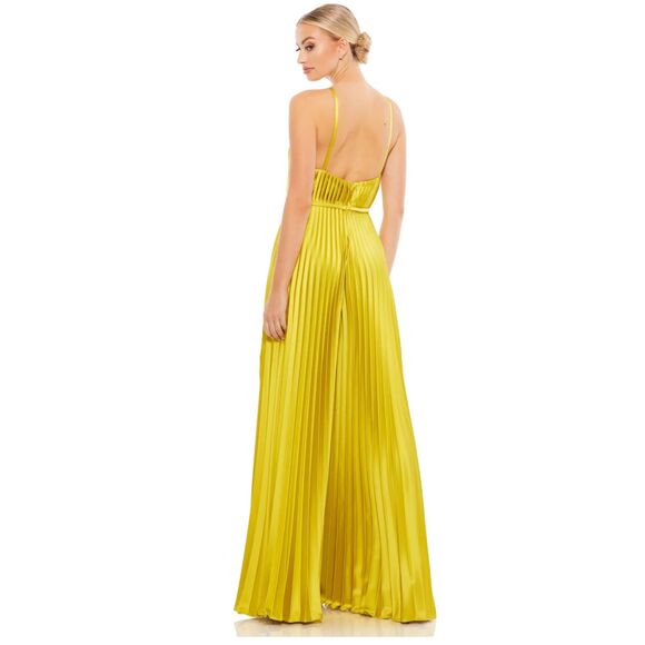 FREE SHIPPING MAC DUGGAL PLEATED PLUNGE NECK WIDE LEG JUMPSUIT, SIZE 12, NWT - Picture 3 of 10